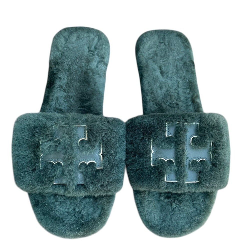 Tory Burch Double T Genuine Shearling Slide Militare Green
